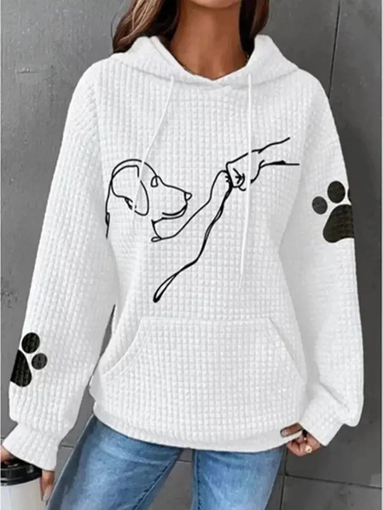 Dog Print Plaid Textured Sweatshirt