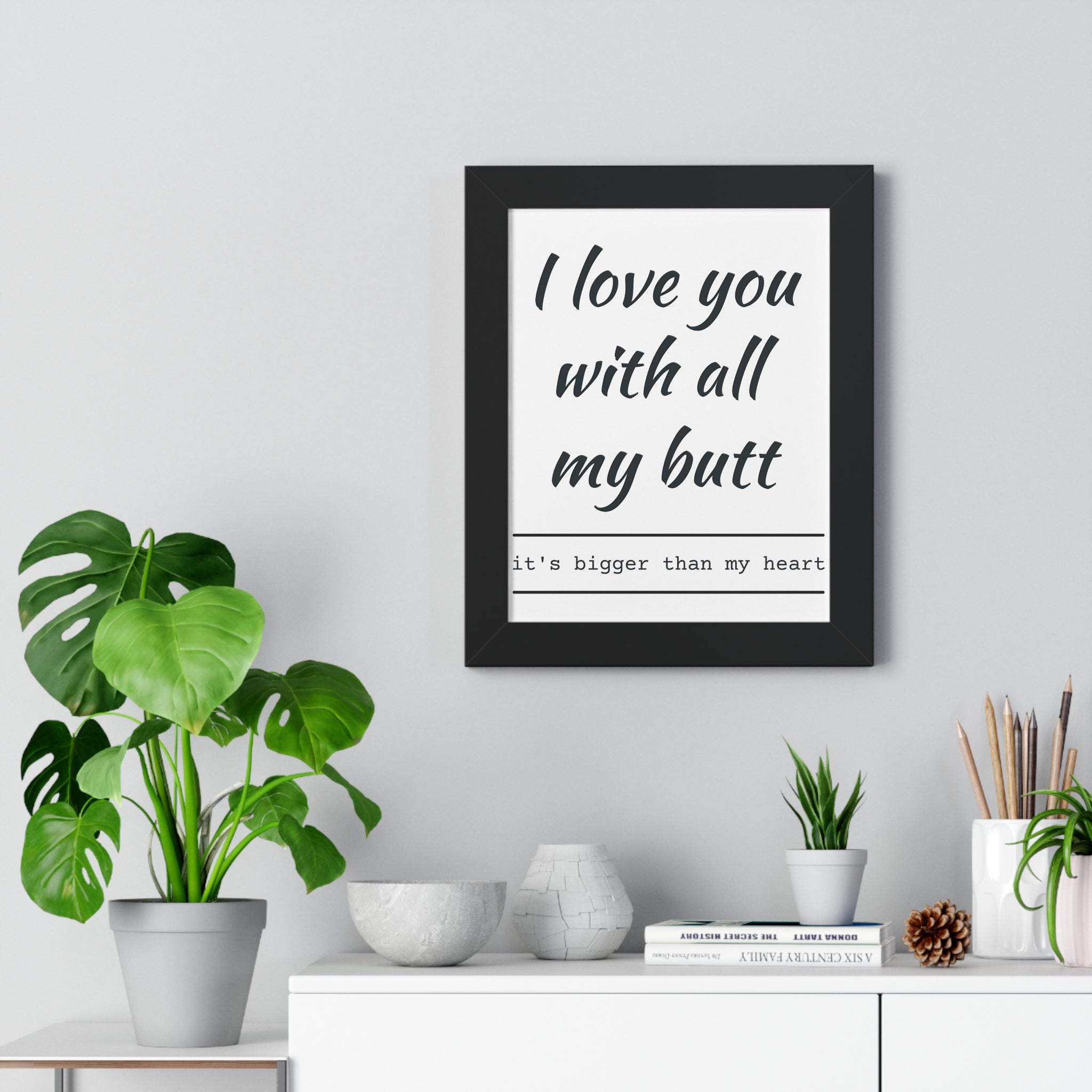 ヴィンテージ風 モノクロポスター「Love You」額装付 73×52cm I love You - Framed Vertical Poster – Mommas