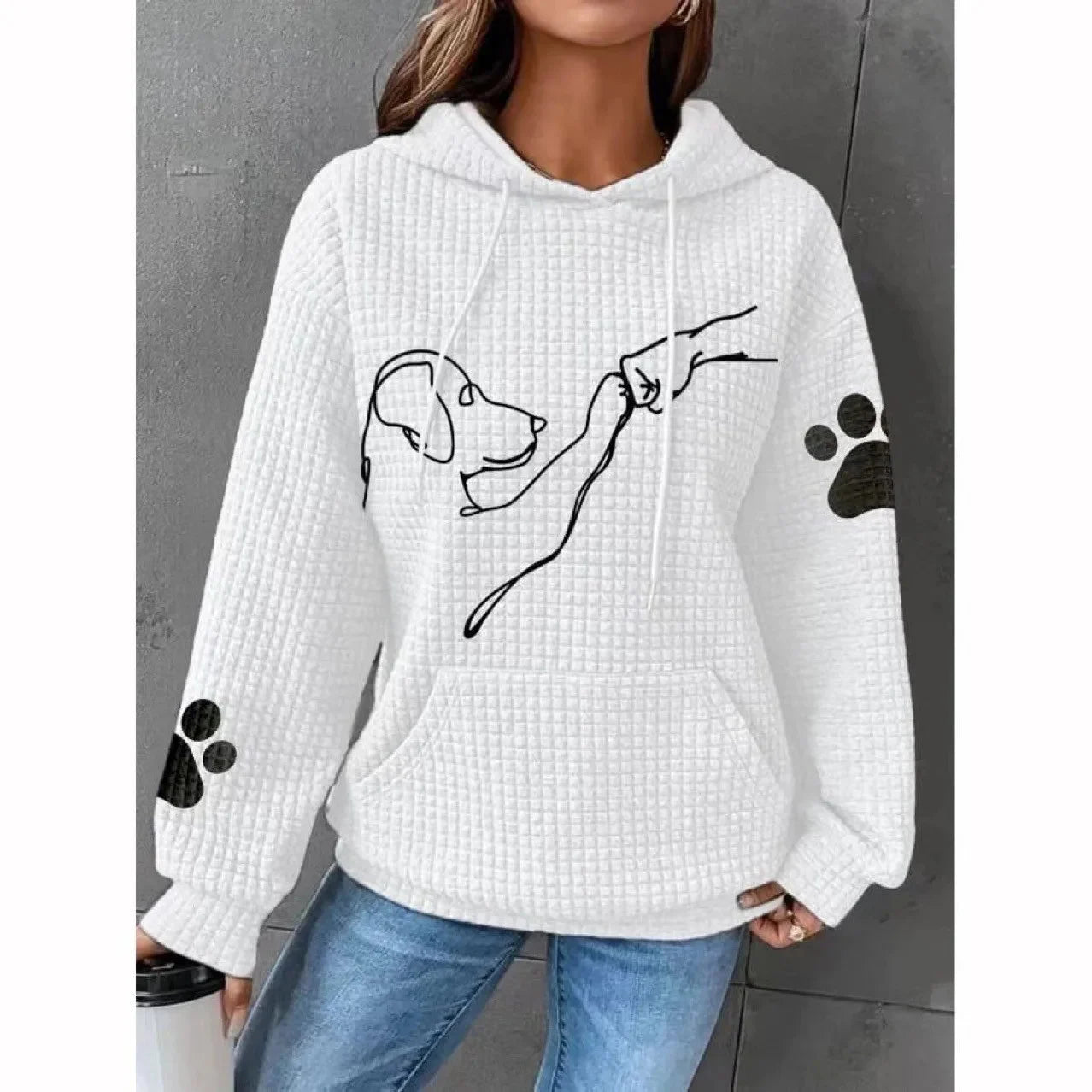 Dog Print Plaid Textured Sweatshirt