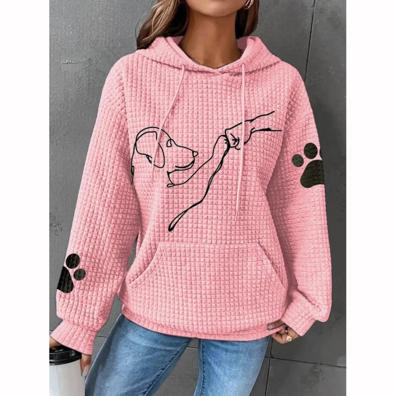 Dog Print Plaid Textured Sweatshirt