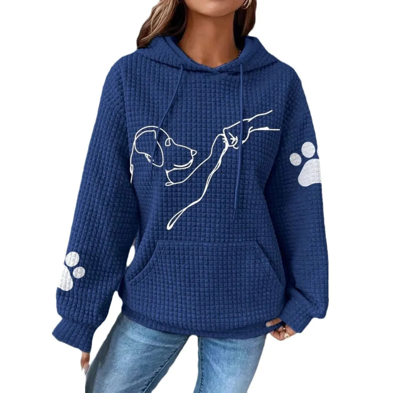 Dog Print Plaid Textured Sweatshirt