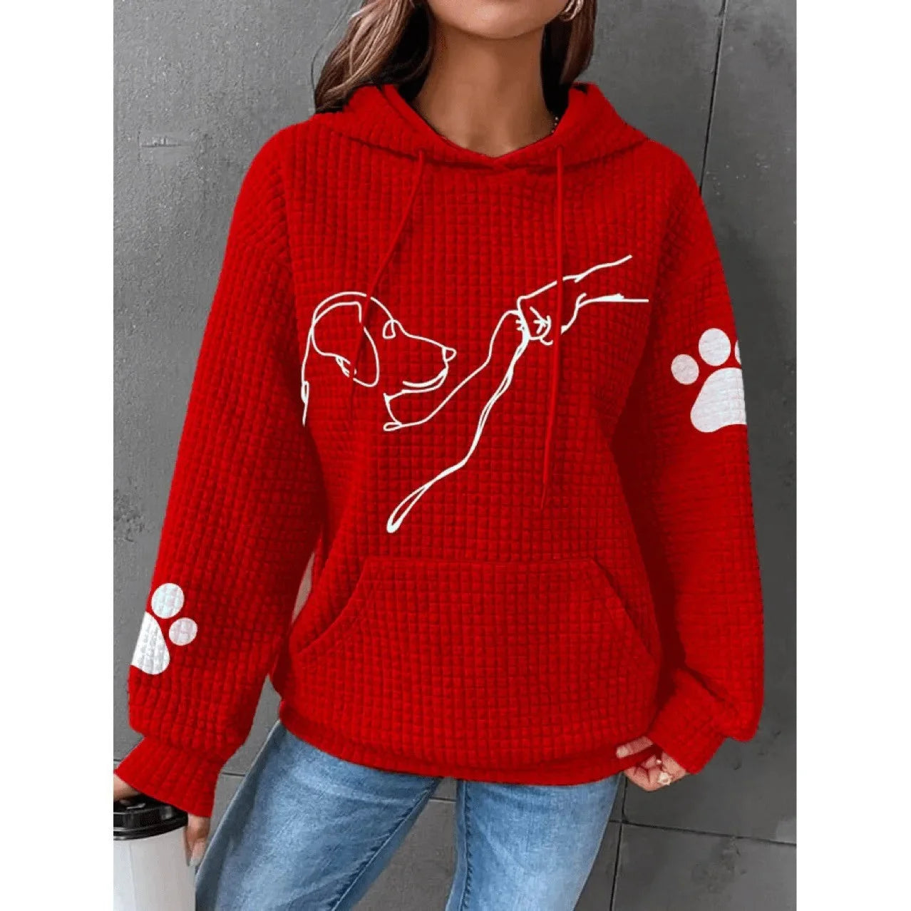 Dog Print Plaid Textured Sweatshirt