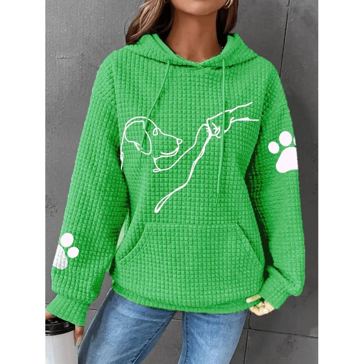 Dog Print Plaid Textured Sweatshirt