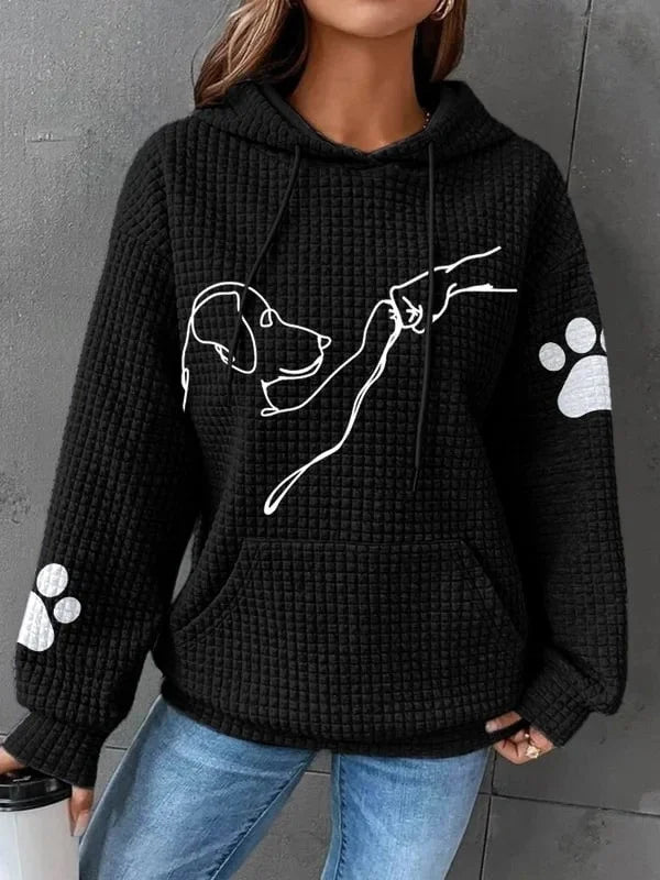 Dog Print Plaid Textured Sweatshirt